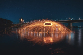Flying Sparks in the River Rhine