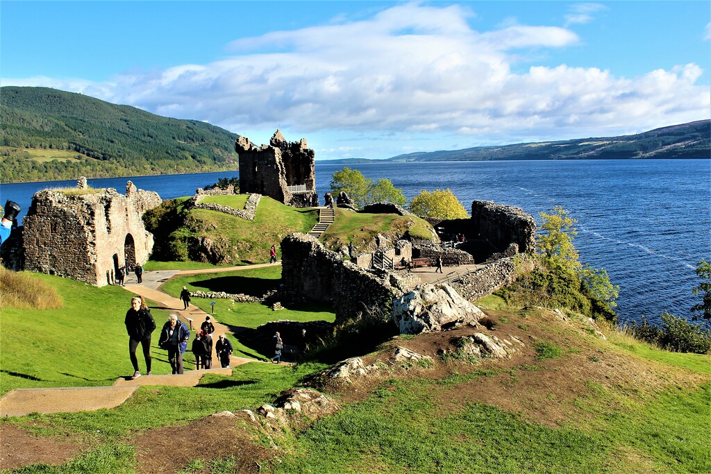 View of Castle Urquhart and Loch Ness, an important destination for visitors to Scotland.