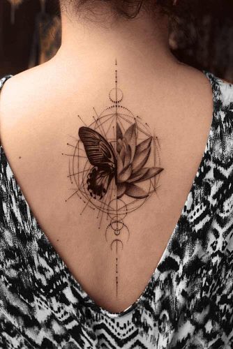 lotus-flower-tattoo-back-black-grey-geometric-dotwork-line… | Flickr