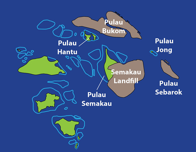 Map of Pulau Semakau, Pulau Hantu, Pulau Jong and surrounding submerged reefs