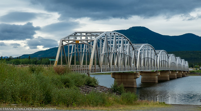 Nisutlin Bay Bridge, the longest bridge on the Al-Can at 1,900+ feet - with metal grating.