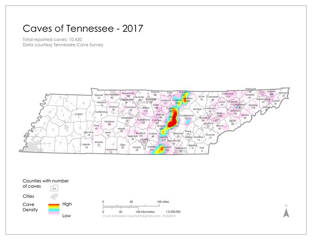 Tennessee Cave Distribution Map - Data 2017