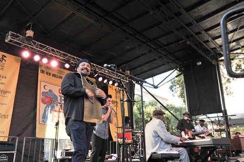 Henry Gray with Terrance Simien and Lil Buck Sinegal at Crescent City Blues & BBQ Fest - 10.14.18. Photo by Michael E. McAndrew.