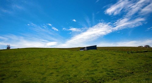 green grass sky blue cloud shack paddock