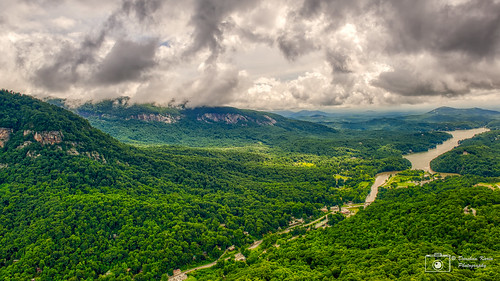 broadriver chimneyrock clouds mountains nc park river trees water hdr