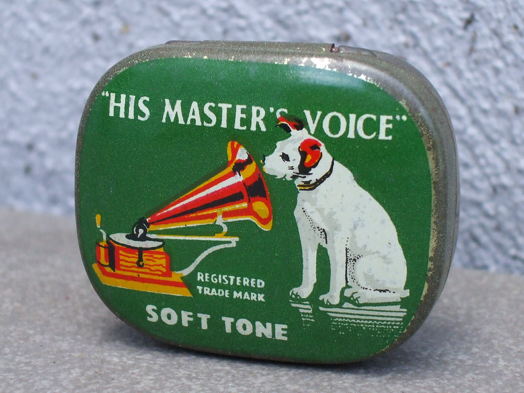 Vintage His Master's Voice Nipper The Dog Advertising Tin For Soft Tone Gramophone Needles
