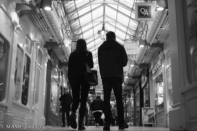Silhouettes inside Thornton's  arcade in Leeds city centre.