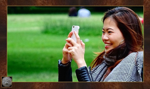 The Selfie at London Englands Hyde Park. Asian Lady