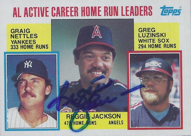 1984 Topps / AL Active Career Home Run Leaders #712 - Reggie Jackson (478 Home Runs) (Baseball Hall of Fame 1993) - Autographed Baseball Card (California Angeles)