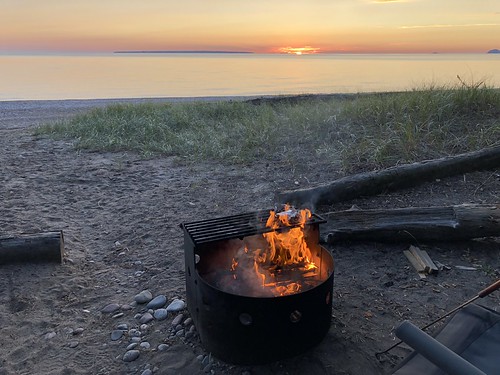 Lake Superior Park Campsite fire and sunset
