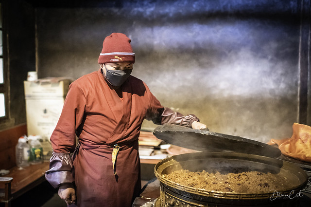 Tibet Monk Chef preparing Tsamba