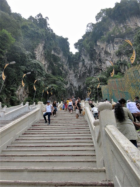 Looking up steps to Temple Cave, Batu Caves, Malaysia