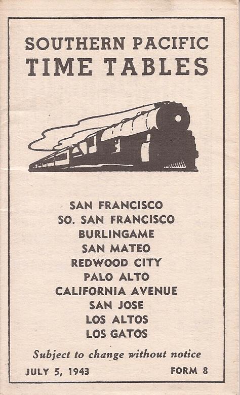 Southern Pacific Commute Service (Peninsula) Timetable - July 5, 1943