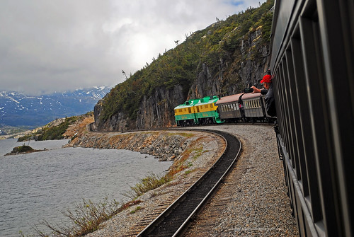 summit lake mountain train tracks rail white pass yukon railroad locomotive engine carriages alaska landscapes