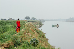 Farmer Woman Walking Along River, Uttar Pradesh India