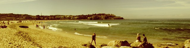 Panorama made from three photos of Bondi Beach and aged in Photoshop CS3