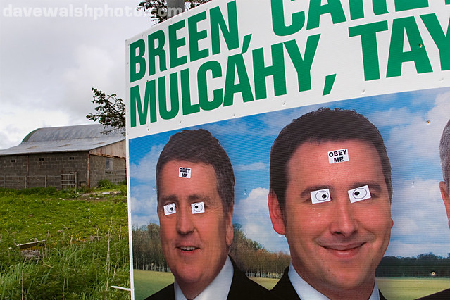 Defaced election posters between Lahinch and Ennistymon: 