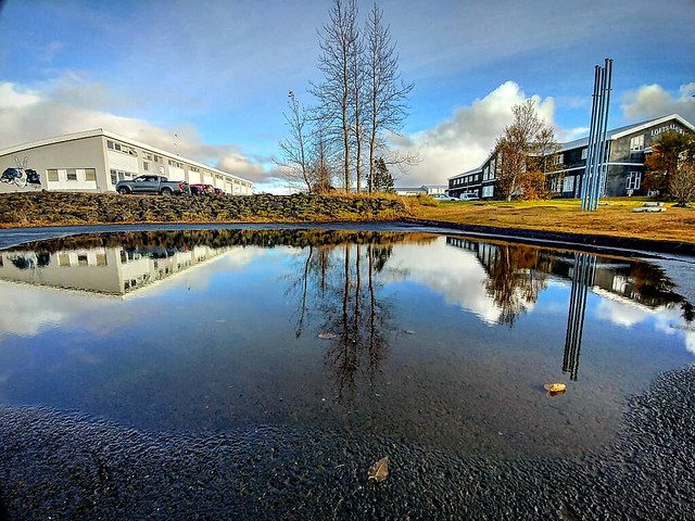 As i pumped disel on my truck i looked over to the next building and saw this pool of water on the pavement. Grabed my phone and tooknthe shot. Sometimes a brautiful picture is all around us, we just need to open our eyes.
