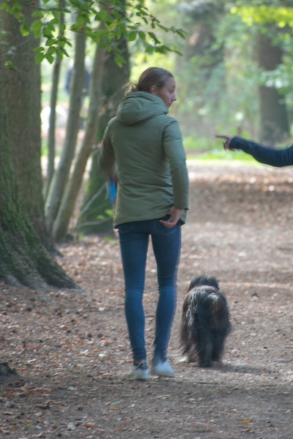 Nice thin girl in jeans walking the dog4
