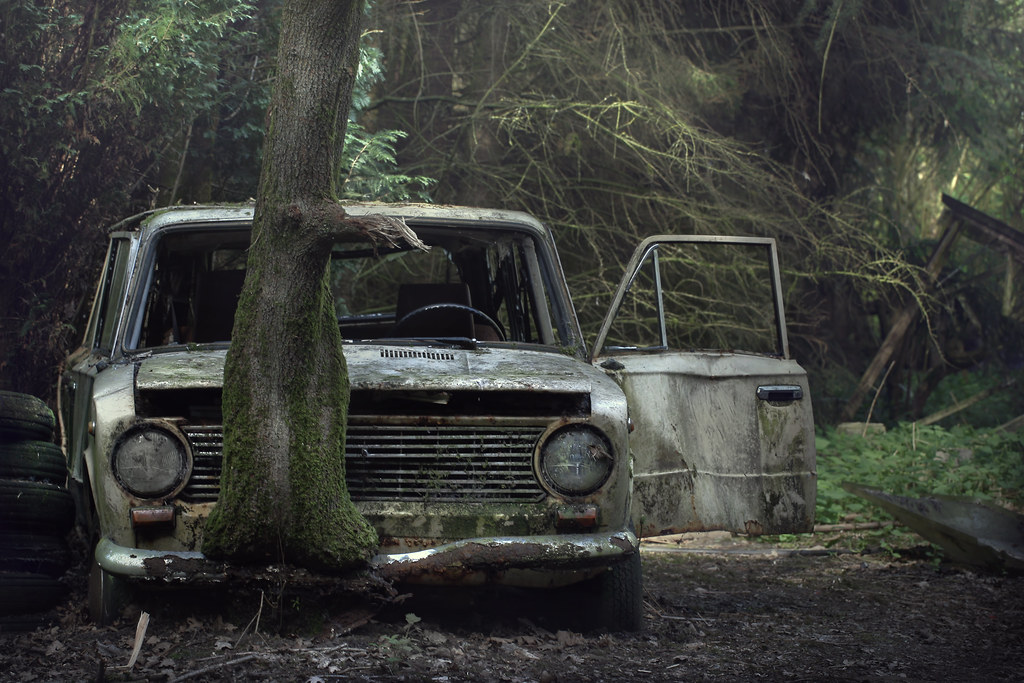 Wrong Turn | Abandoned in the woods for so long that a tree … | Flickr