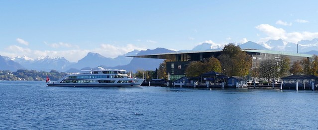 Luzern KKL Ship Diamant and panoramic mountains Switzerland
