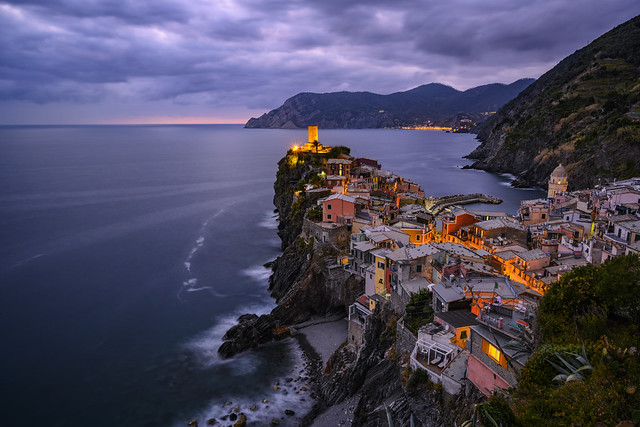 Just after sunset in Vernazza, Cinque Terre, Italy