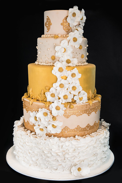 Gold Ruffles Wedding Cake