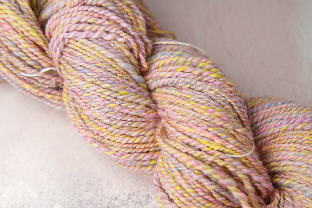 Handspun aran weight sparkle yarn extra fine Merino wool and Stellina 90g – cupcake (pastel pink, yellow, blue)
