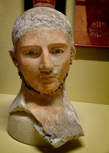 Plaster funerary portrait bust of a man from El Kharga (upper) Egypt Roman Period 2nd century CE