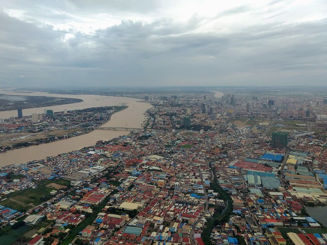 Phnom Penh and three rivers from above