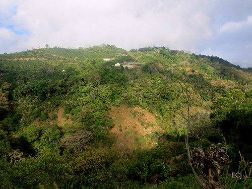 colina ladera pendiente campo rural nubes vegetación agricultura caminata naturaleza valle árbol pueblo camino