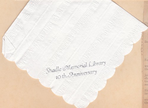 SCN_0018 Shadle Memorial Library 10th Anniversary napkin from open house