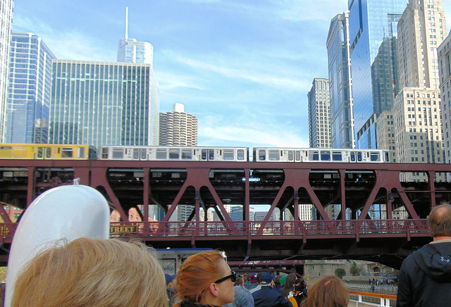 CTA Brown Line El train on the Wells Street bridge over the Chicago River