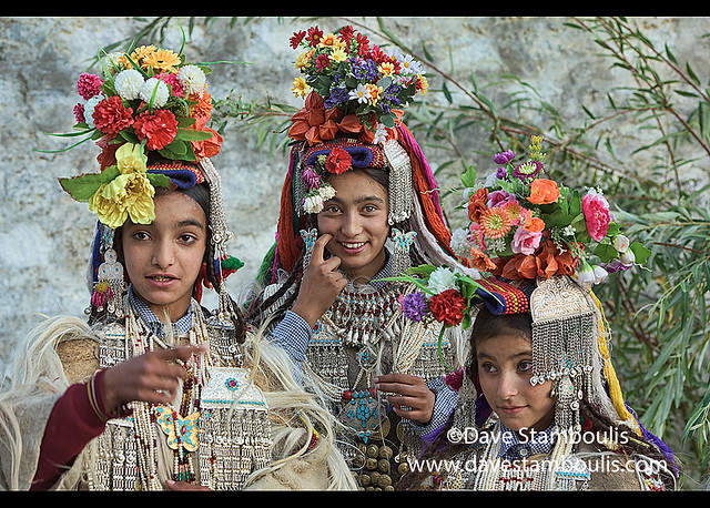 Aryan (Brogpa) girls in traditional costume, Biama village, Ladakh, India