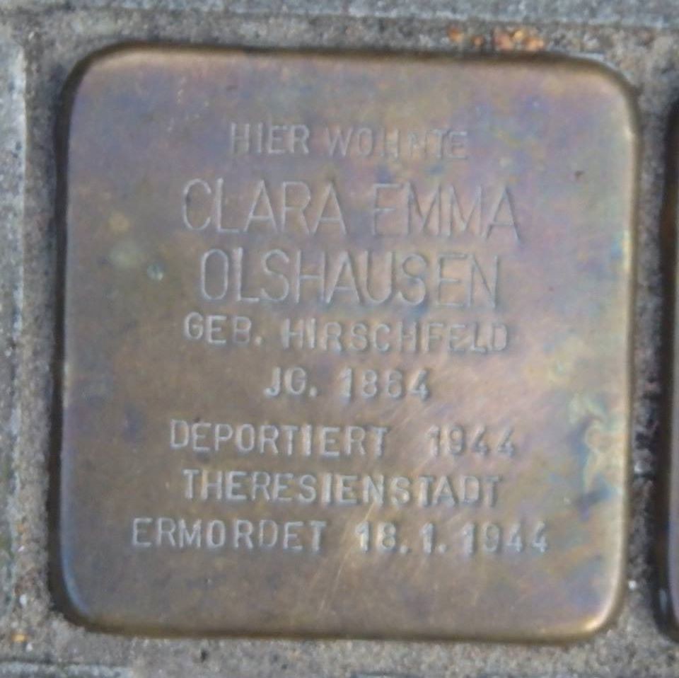 CLARA EMMA OLSHAUSEN (GEBORENE HIRSCHFELD) * 1864 Lattenkampstieg 4 (Hamburg-Nord, Winterhude)