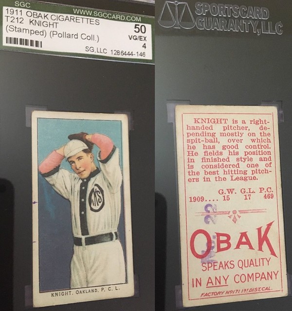 1911 T212-3 Obak Cigarettes Baseball Card - KITTY KNIGHT (Pitcher) (Oakland Oaks / Pacific Coast League) (Pollard Collection) (#276)
