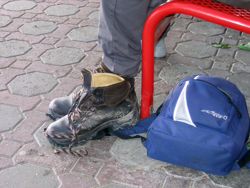Boot and Rucksack SF could not resist taking his boot off on Wendover station.