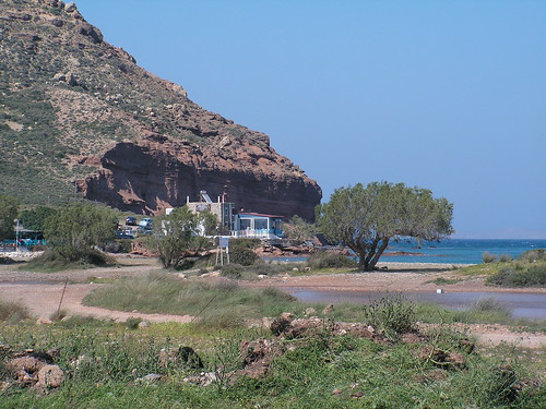 Tavernas at Hiona Beach, near Palekastro, Crete, Greece