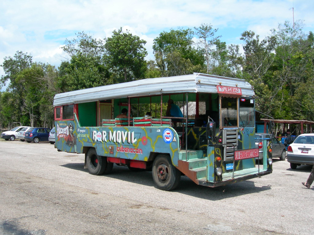 Tourist bus at the Bay of Pigs