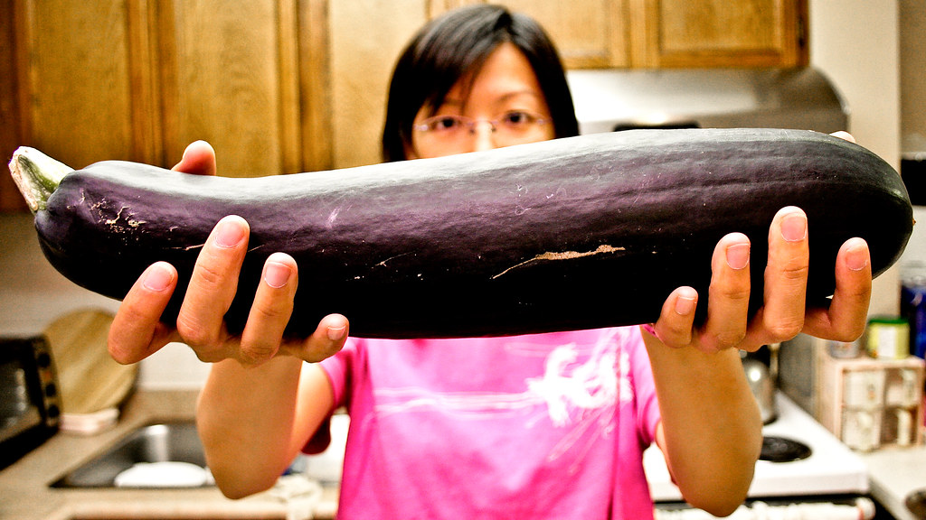 Jo Huge Eggplant Jo Holding A Huge Home Grown Eggplant Benet Wu Flickr