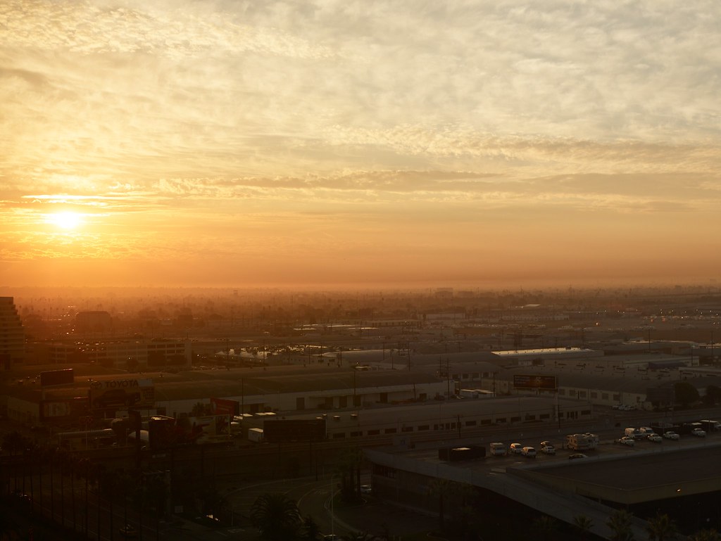 Sun rising over Los Angeles