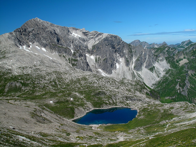 Lake Butzensee and Butzenspitze in the Lechquellengebirge range