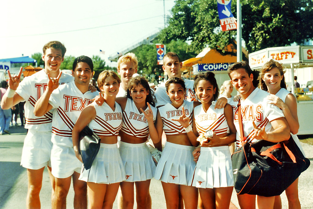 Texas Longhorn Cheerleaders after football game, State Fair of Texas.