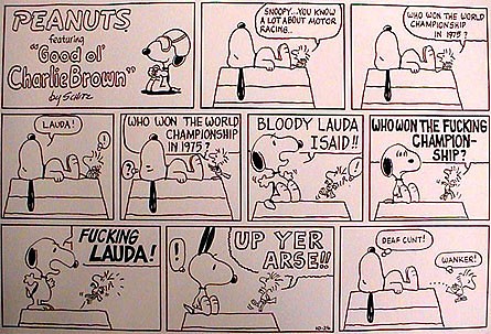 Image result for peanuts lauda cartoon