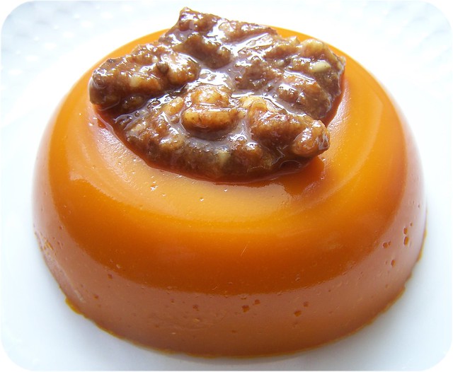 Carrot bavarois with miso-walnut sauce
