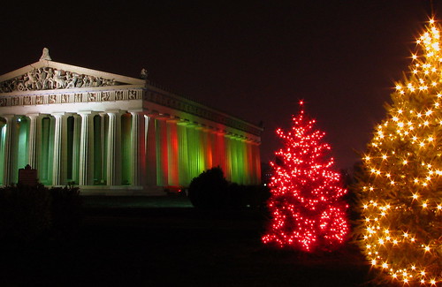 Christmas at Centennial Park #8:  Parthenon and 2 trees