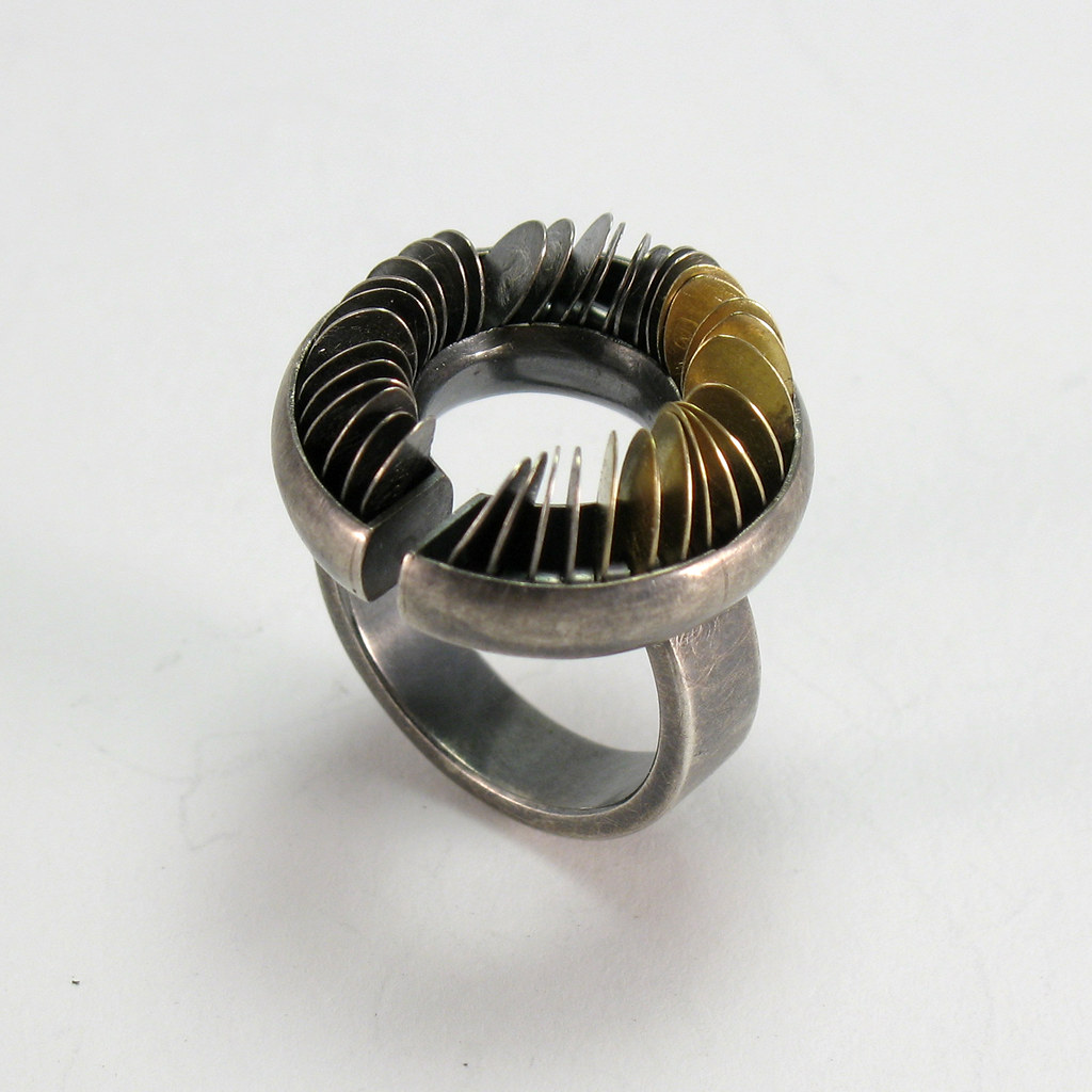round sway gold silver ring | 18k & sterling. obsidian galle… | Flickr