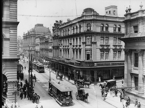 Electric trams, George Street, David Jones corner | by Powerhouse Museum Collection