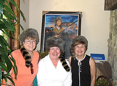 Here are the three amigas, Kathleen, Chrys and me, at the Fess Parker Winery in California. Liked the wine, the coonskin caps, not so much!