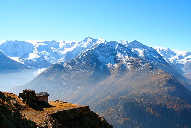 Hut and the Bernina Massif
